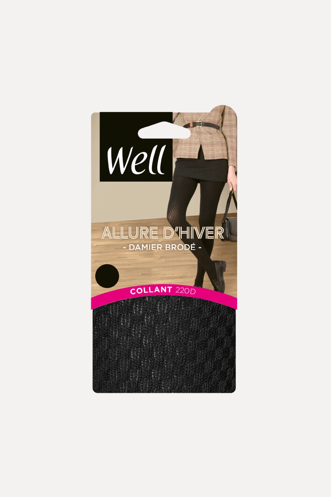 Collant opaque 200D Chaud Damier Brodé Allure d'Hiver - Noir ébène