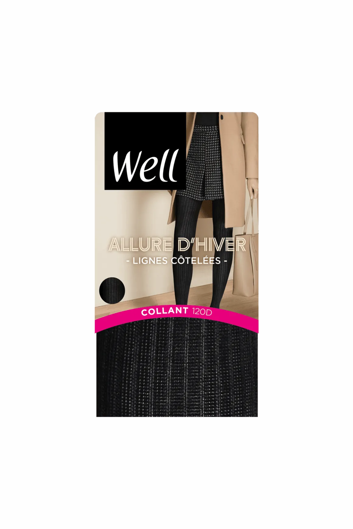 Collant Opaque 120D Lignes Côtelées Allure d'Hiver - Noir ébène