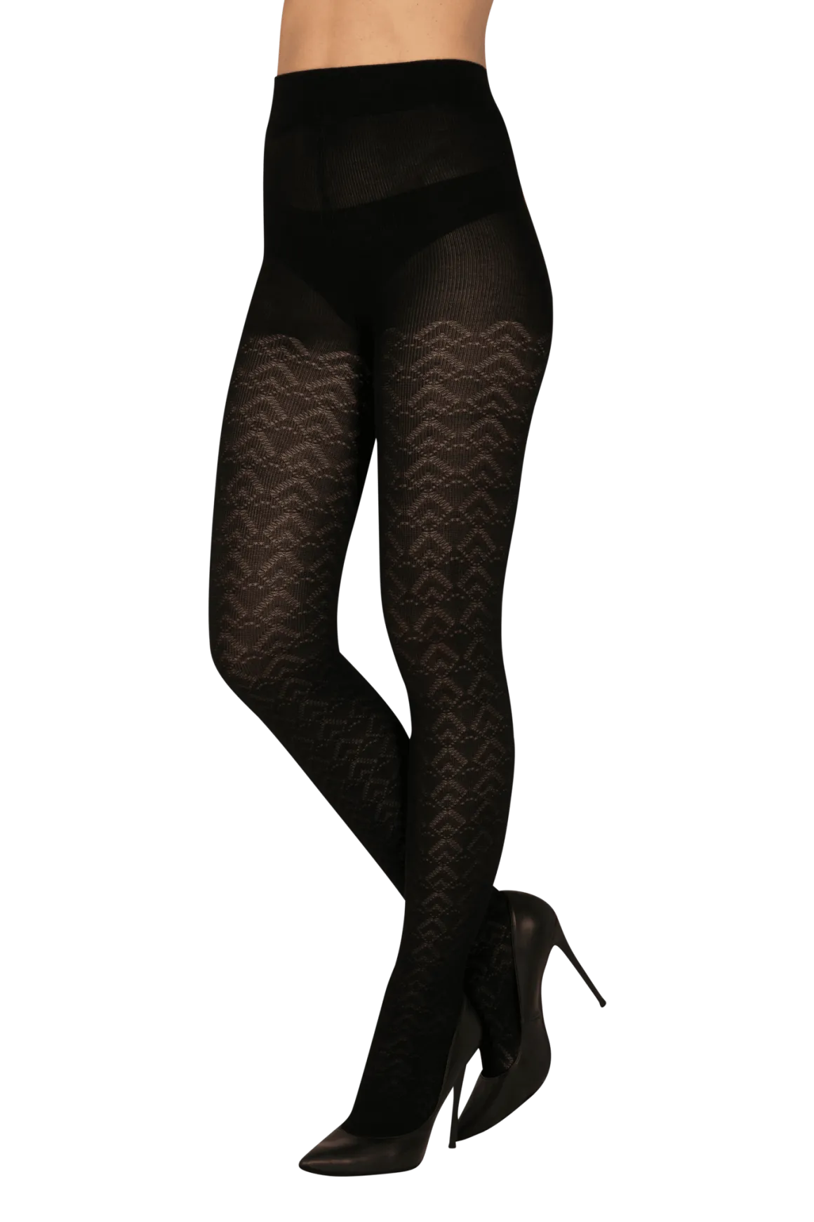 Collant Opaque 160D Losanges Ajourés Allure d'Hiver - Noir ébène