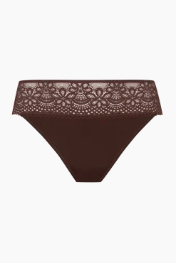 Slip brésilien dentelle et microfibre L'irrésistible - Châtaigne