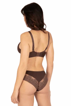 Slip brésilien dentelle et microfibre L'irrésistible - Châtaigne
