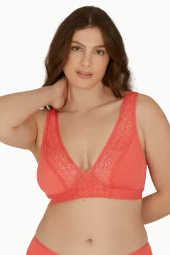 Soutien-gorge foulard sans armatures en dentelle et en microfibre L'irrésistible - Corail