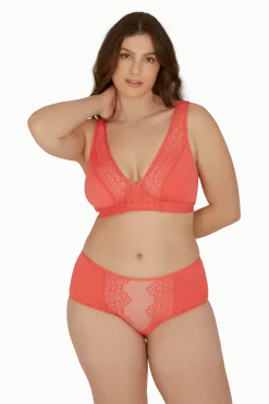 Soutien-gorge foulard sans armatures en dentelle et en microfibre L'irrésistible - Corail
